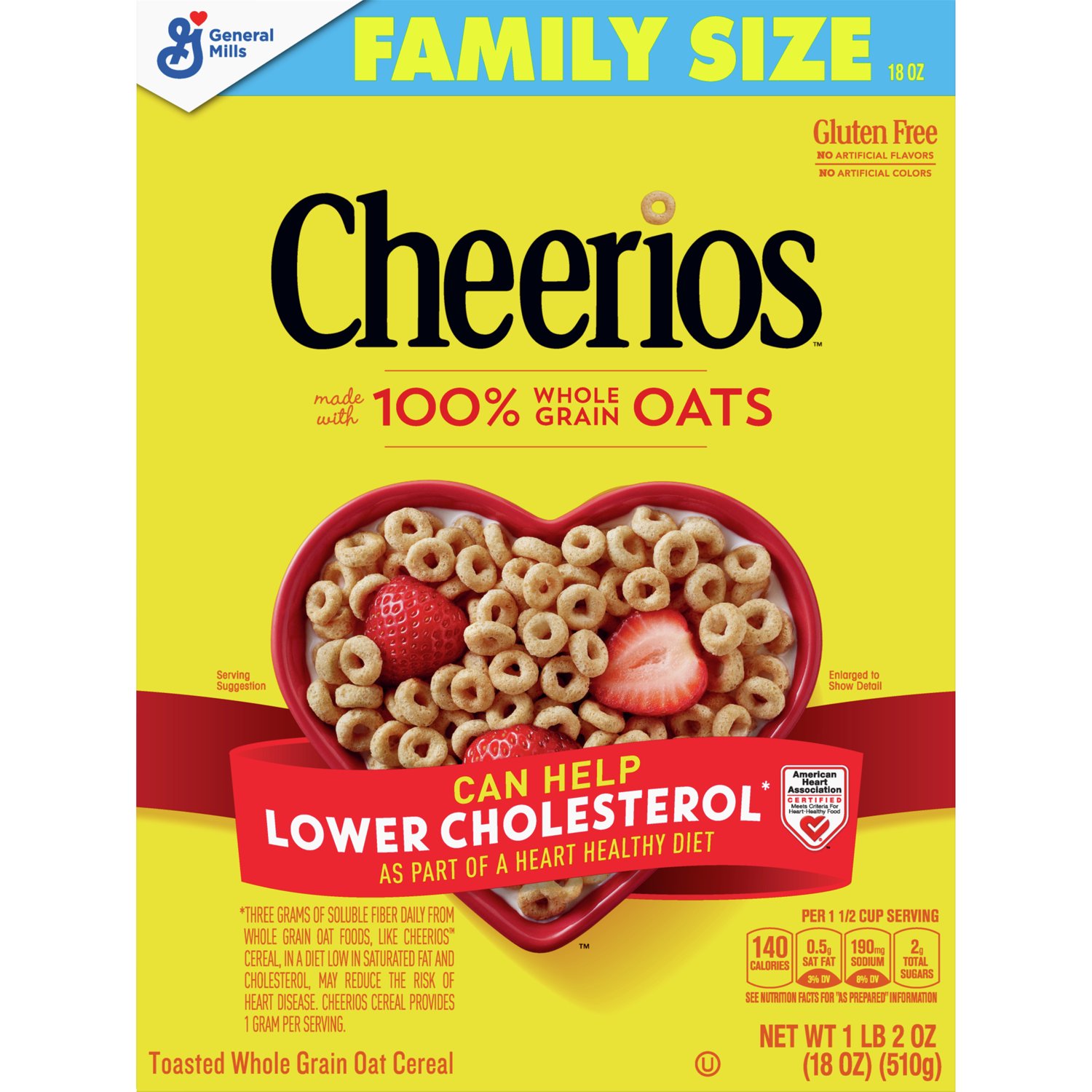 Cheerios Toasted Whole Grain Oat Cereal, Original, 18 oz Box