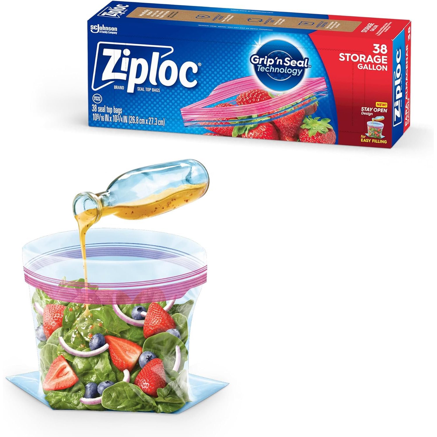 Ziploc Brand Storage Bags, Gallon Size, Double Zipper Seal, 38 Count Box